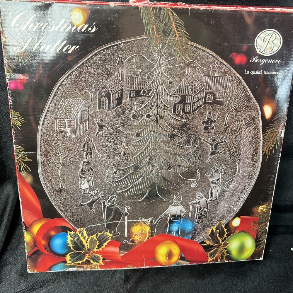 Vintage Christmas Platter Glass‎ Christmas Tree Plate Made in Italy